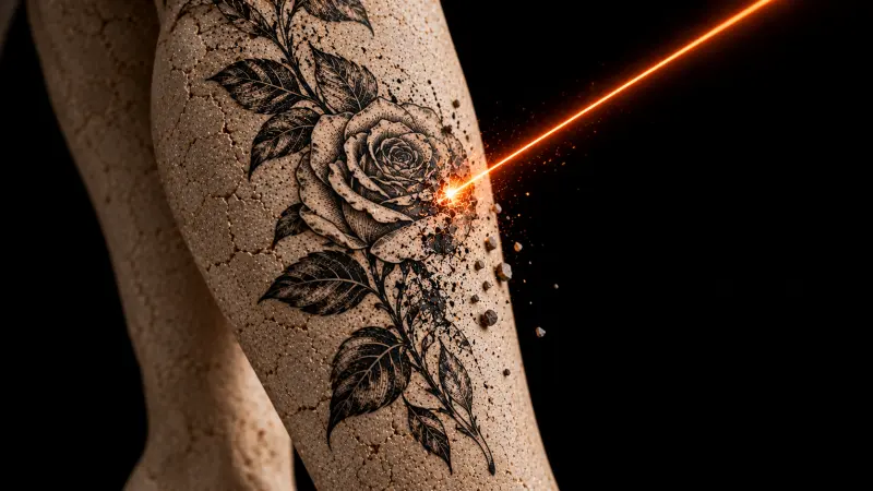 Удаление тату на ноге, Laser Atom Казань